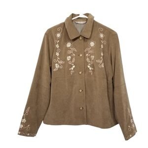 Tanjay embroidered soft button up brown size small blazer jacket.